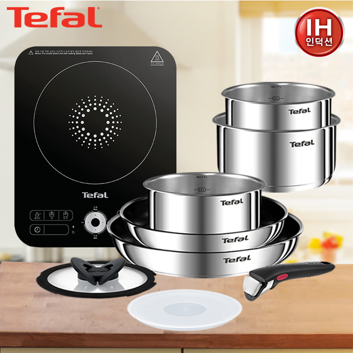 [테팔] 스피디 1구 인덕션레인지+IH 매직핸즈 뉴이모션 스텐 멀티 6P 세트+냄비 16cm+18cm